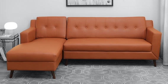 Amanda RHS Leatherette Sectional Sofa in Tan Colour